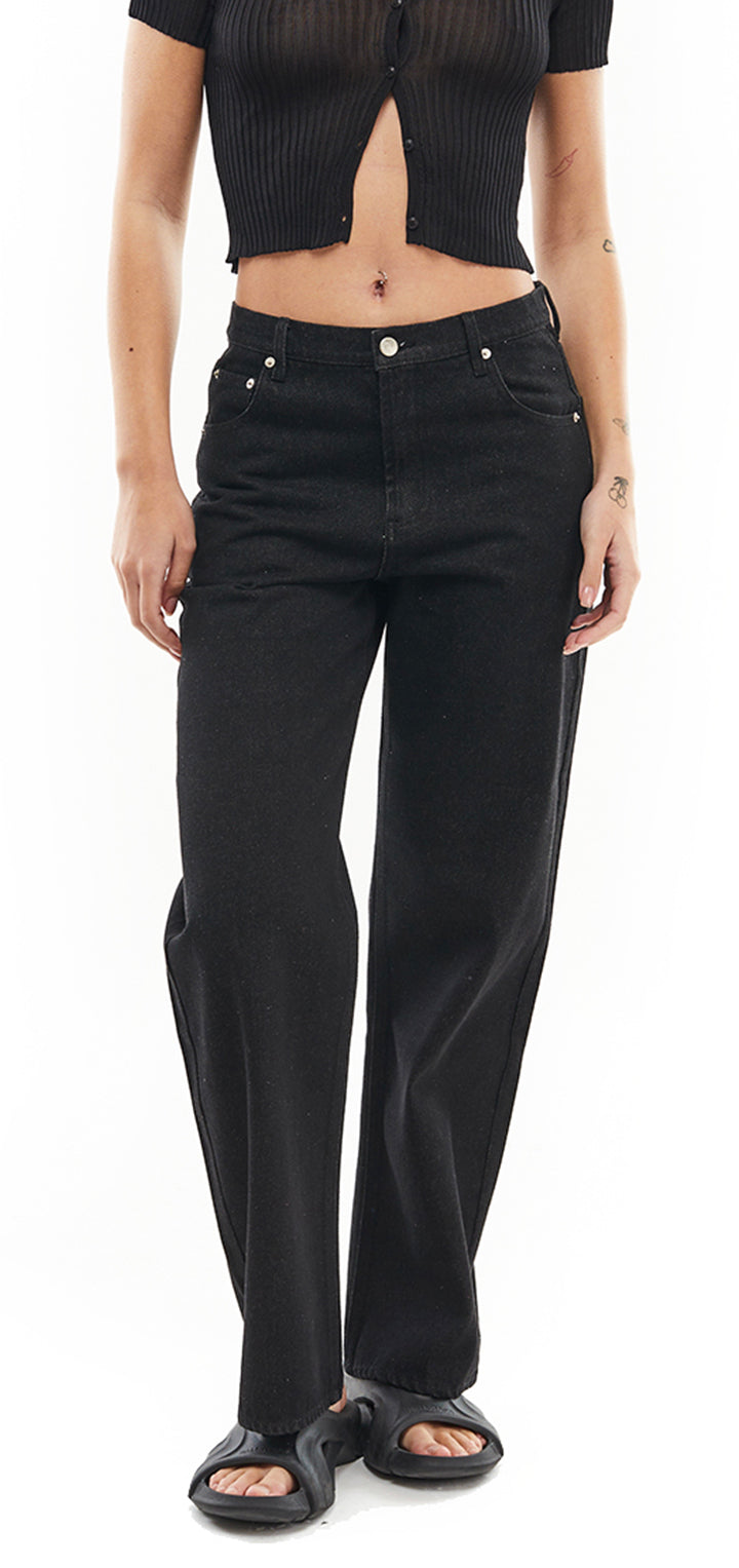 Moa high waist wide leg jeans- Black Denim