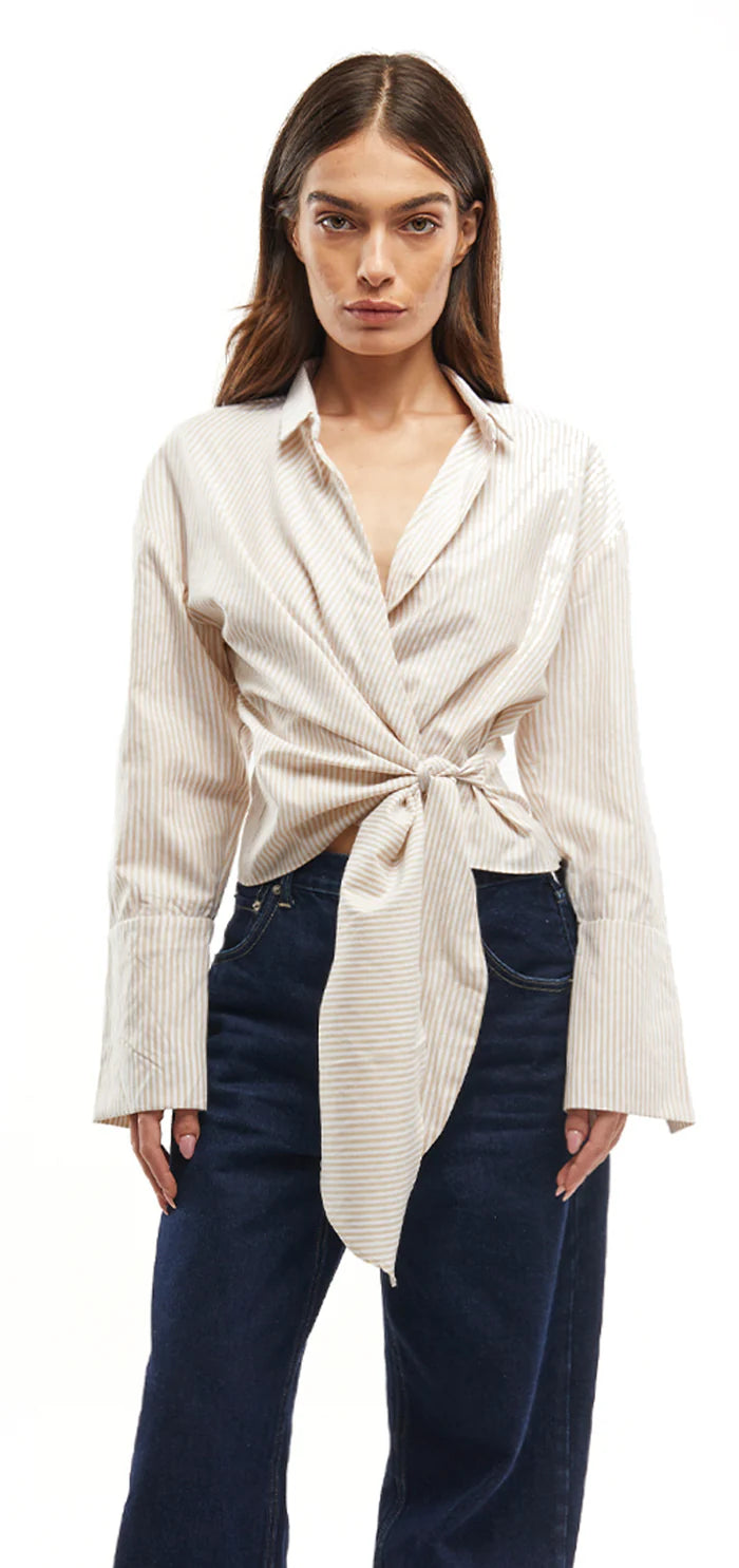 Gisele Cotton Stripes Top - Beige